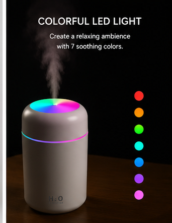 H2O Portable USB Mini Humidifier – Ultrasonic Cool Mist Air Purifier with LED Night Light.