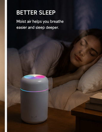 H2O Portable USB Mini Humidifier – Ultrasonic Cool Mist Air Purifier with LED Night Light.