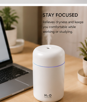 H2O Portable USB Mini Humidifier – Ultrasonic Cool Mist Air Purifier with LED Night Light.