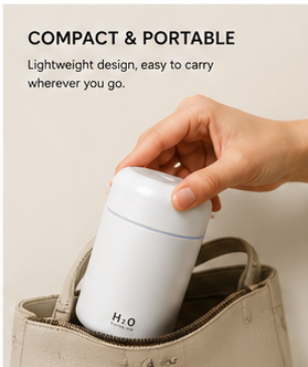 H2O Portable USB Mini Humidifier – Ultrasonic Cool Mist Air Purifier with LED Night Light.