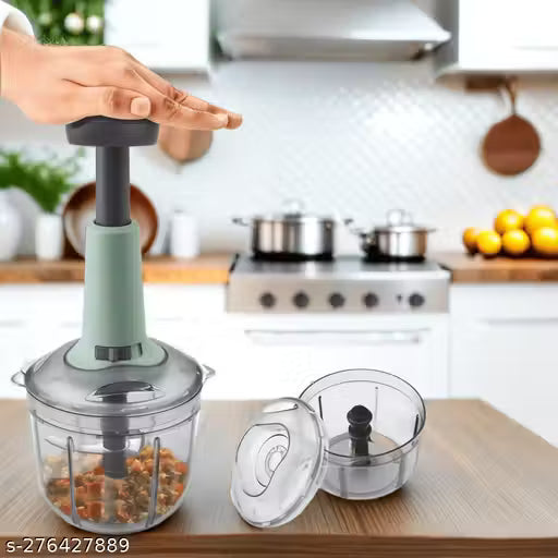 Manual Push Food Chopper for Kitchen (1000ml) – Hand Press Vegetable & Onion Cutter with Stainless Steel Blades.