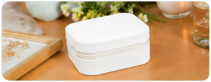 Travel Jewelry Organizer Box for Women | Portable PU Leather Jewelry Storage Case with Ring Rolls, Necklace Hooks & Earring Compartments | White